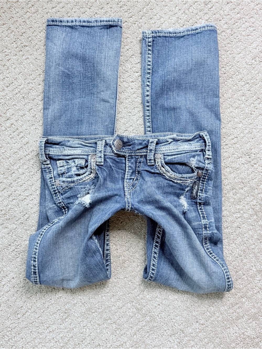 Y2K Silver Low-Rise Distressed baby bootcut Women's Jeans - Light Blue - Picture 2 of 8